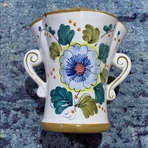 Vintage hand painted flowers and leaves made in Portugal 5.5” tall